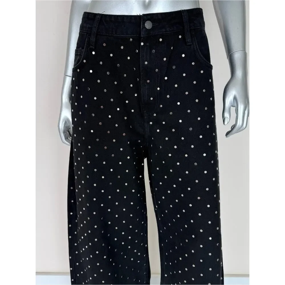 NEW!!! Mango women wide leg jeans with metal studs size 8 US - Picture 2 of 10